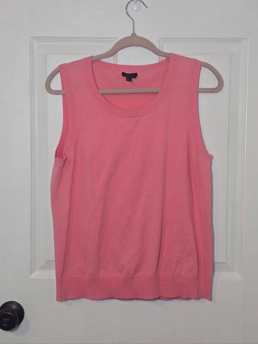 Talbots Coral Pink Pima Cotton Sleeveless Sweater Tank Ribbed Trim Women’s Large